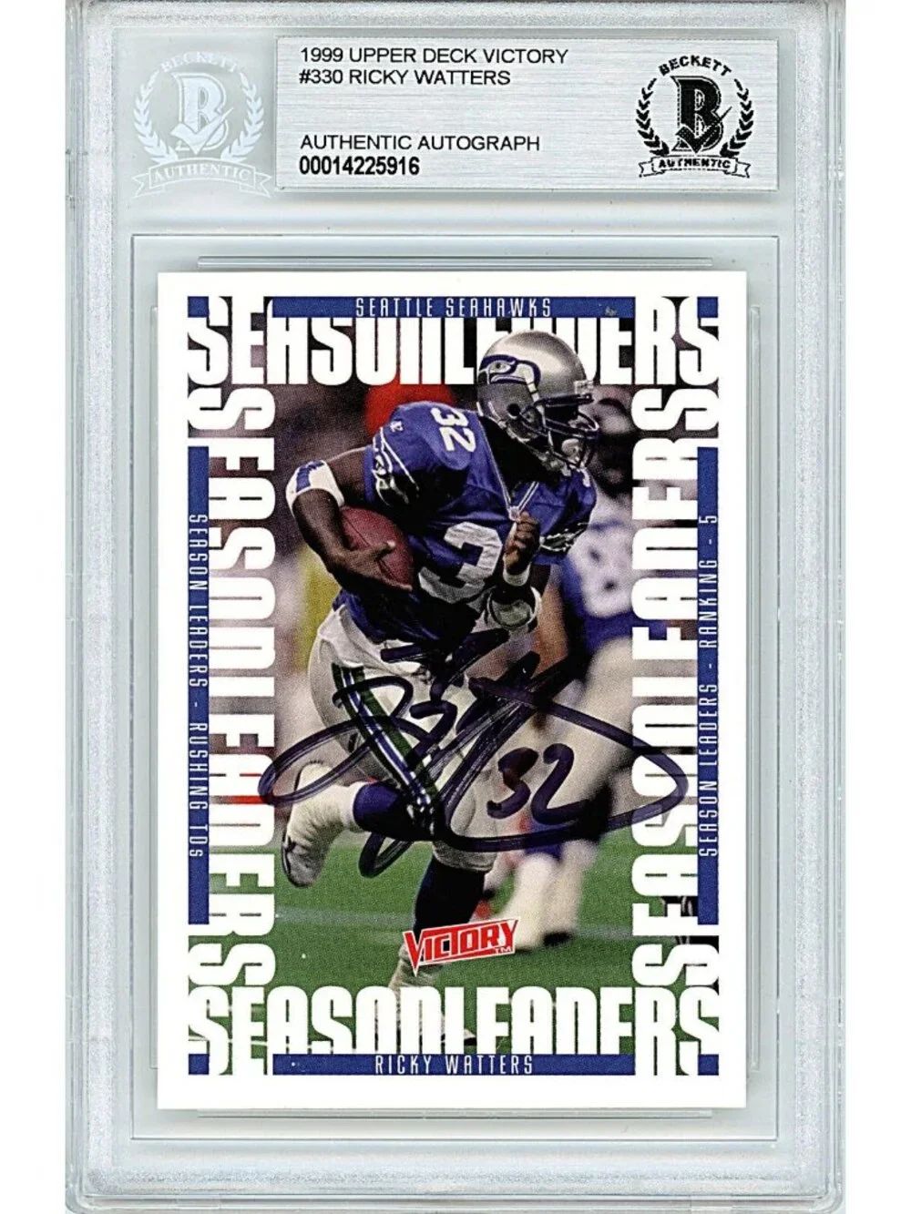 Ricky Watters Signed Upper Deck Victory Football Card Seahawks Beckett Autograph